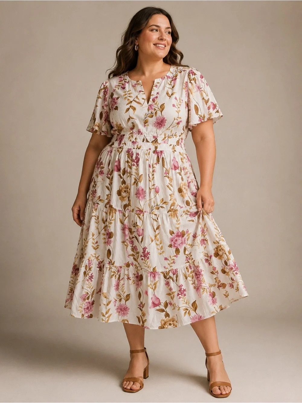 Anthropologie Meadow Rhodes Floral Tiered Maxi Dress 1X Smocked 100% Cotton